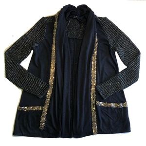 Miss Me Open Front Cardigan Gold Sequins Size S